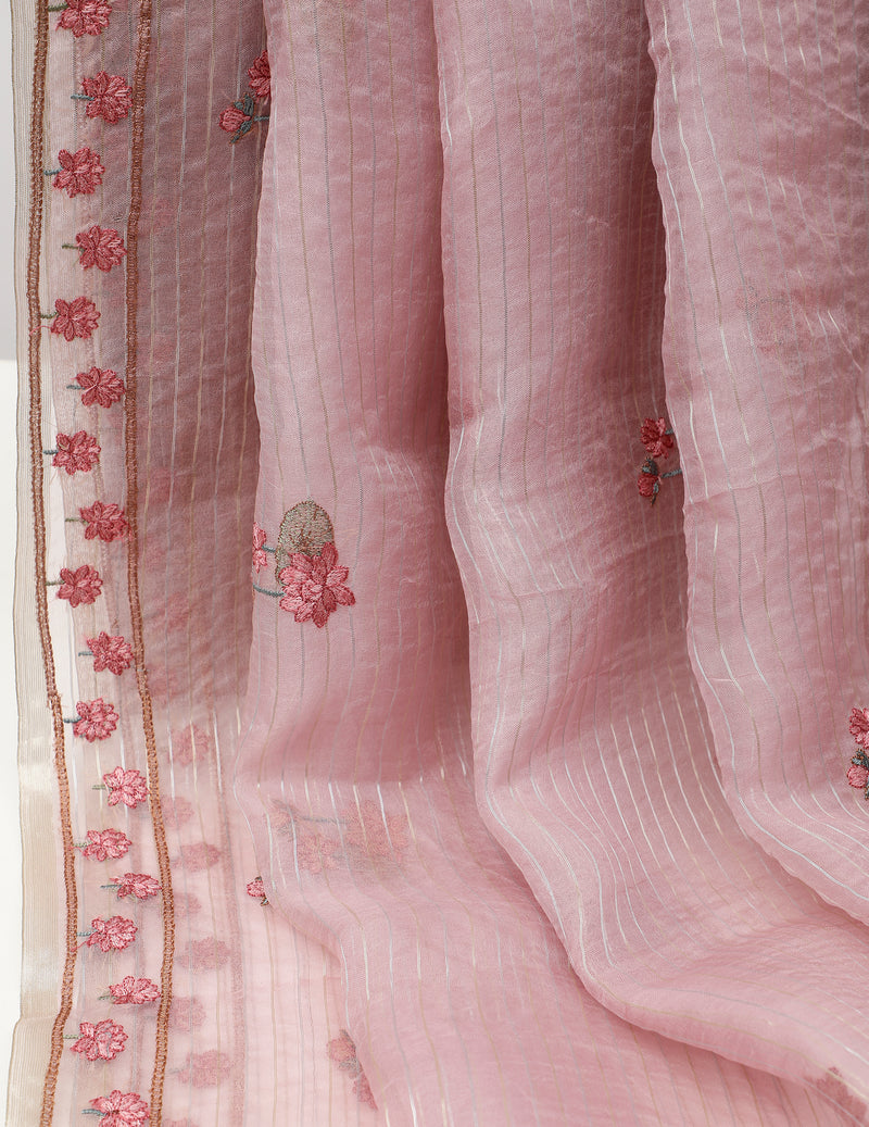 Pretty pink organza floral printed suit