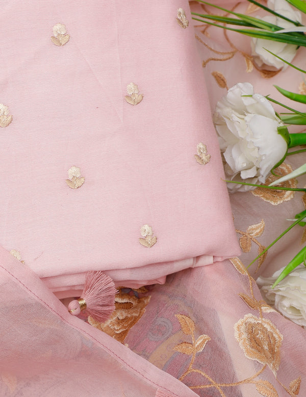 Chanderi dress material in blush pink